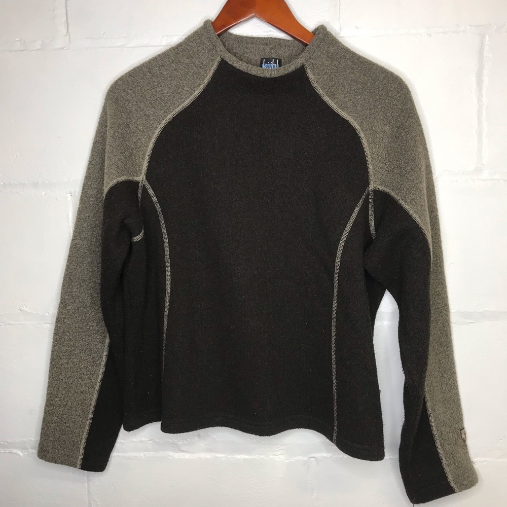 Kuhl Women's Large Alfpaca Fleece Black Gray Long Sleeve Mock Collar Pullover
